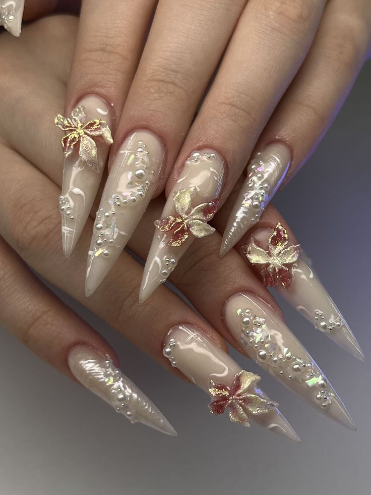 3D floral embellishments for custom nail art Calgary