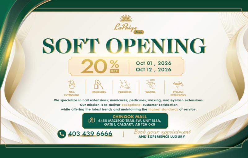 Soft Opening at La Paige Nails Chinook – 20% OFF All Services